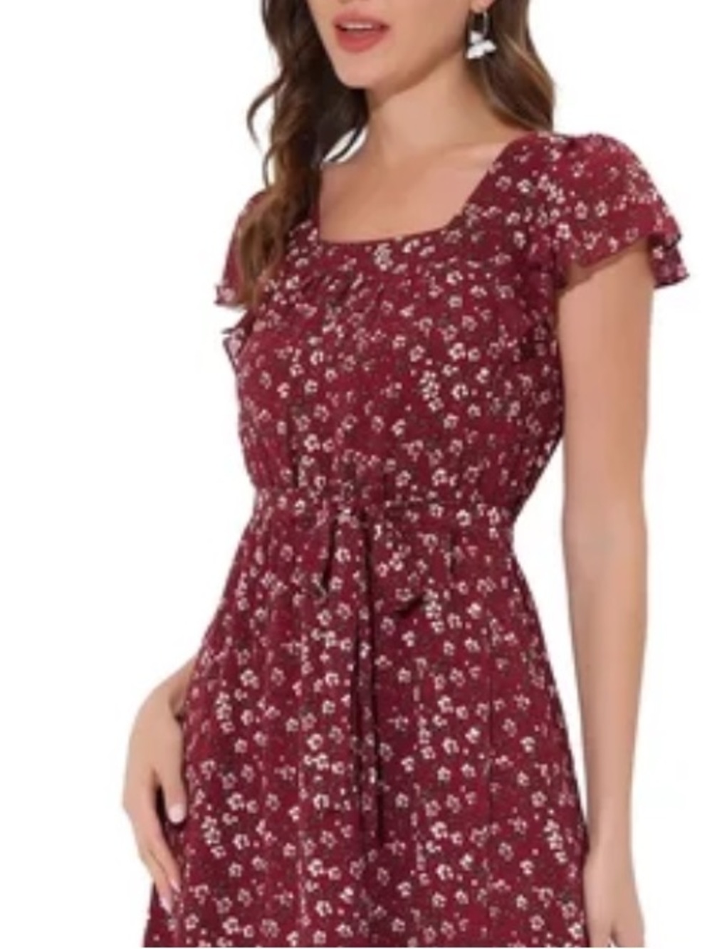 Monteau Rose Ditsy Floral Square Neck Dress